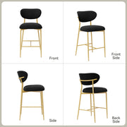 Hwawsaiy Counter Height Bar Stools Set of 2, Velvet Ergonomic Modern Counter Stool with Back, 25.9 inch Seat Height Comfy Bar Chairs with Powder Sprayed Golden Metal Legs, Grey