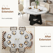 Hawsaiy 43.3-59 in Extendable Oval Dining Table for 4-6, Space-Saving Round Kitchen Table with Hidden Leaf Storage & Bottom Shelf for Small Space