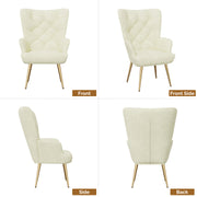 Nalupatio Mid Century Modern Velvet Accent Chair, Tufted Button Wingback Chair, Upholstered Armchair with Metal Legs, High Back Side Chair for Living Room Bedroom, Grey