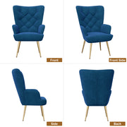 Nalupatio Mid Century Modern Velvet Accent Chair, Tufted Button Wingback Chair, Upholstered Armchair with Metal Legs, High Back Side Chair for Living Room Bedroom, Grey