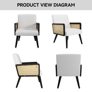 Hawsaiy Rattan Accent Chair, Linen Fabric Upholstered Armchair with Wood Legs, Mid Century Modern Reading Comfy Lounge Chair with Spring Support, for Living Room Bedroom