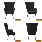 Nalupatio Mid Century Modern Velvet Accent Chair, Tufted Button Wingback Chair, Upholstered Armchair with Metal Legs, High Back Side Chair for Living Room Bedroom, Grey