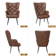 Nalupatio Mid Century Modern Velvet Accent Chair, Tufted Button Wingback Chair, Upholstered Armchair with Metal Legs, High Back Side Chair for Living Room Bedroom, Grey