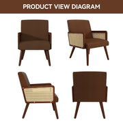 Hawsaiy Rattan Accent Chair, Linen Fabric Upholstered Armchair with Wood Legs, Mid Century Modern Reading Comfy Lounge Chair with Spring Support, for Living Room Bedroom