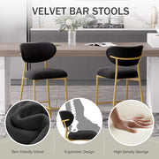 Hwawsaiy Counter Height Bar Stools Set of 2, Velvet Ergonomic Modern Counter Stool with Back, 25.9 inch Seat Height Comfy Bar Chairs with Powder Sprayed Golden Metal Legs, Grey