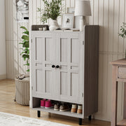 Hawsaiy Entrance Shoe Cabinet with Doors, 6-Tier Farmhouse Shoe Storage Organizer with Adjustable Shelves, Holds 18-24 Pairs, Entryway Shoe Rack Cabinet with Metal Legs