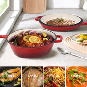 Kerilyn Enameled Cast Iron Skillets, 2-in-1 Cast Iron Dutch Oven Pot With Lid Set, 3QT Dutch Oven + 1.5QT Skillet For Frying, Baking, Stewing, Grilling, Indoor And Outdoor