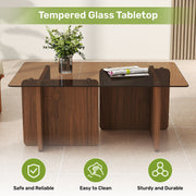 Hawsaiy Modern Glass Coffee Table with Wooden Base, Stylish End Table for Living Room & Office, Natural(23.6
