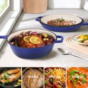 Kerilyn Enameled Cast Iron Skillets, 2-in-1 Cast Iron Dutch Oven Pot With Lid Set, 3QT Dutch Oven + 1.5QT Skillet For Frying, Baking, Stewing, Grilling, Indoor And Outdoor
