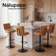 Hawsaiy Vintage Bar Stools Set of 2, Adjustable Swivel Counter Height Barstools, Tufted Faux Leather Kitchen Island Chairs with Footrest