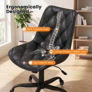 Hawsaiy Armless Office Chair with Rubber Wheels, PU Leather Desk Chair, Mid Back Adjustable Swivel Computer Chair, Small Space Vanity Task Chair