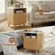 Hawsaiy Nightstand Set of 1/2 with Charging Station, Bedside Table with Drawer & Shelf, Mid Century Modern End Table for Bedroom, Wood Side Table with USB Ports & Outlet