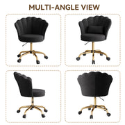 Hawsaiy Shell Back Home Office Chair with Lumbar Pillow, Modern Upholstered Desk Chair with Gold Metal Base, Swivel Adjustable Computer Chair for Home Office