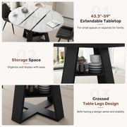 Hawsaiy Extendable Round to Oval Dining Table Set for 4–6, Space-Saving Wooden Table with Hidden Storage, Expandable Dining Table with Upholstered Chairs