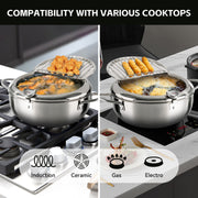 Hawsaiy Stainless Steel Tempura Frying Pot with Lid, Temperature Control and Oil Drip Rack