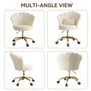 Hawsaiy Shell Back Home Office Chair with Lumbar Pillow, Modern Upholstered Desk Chair with Gold Metal Base, Swivel Adjustable Computer Chair for Home Office