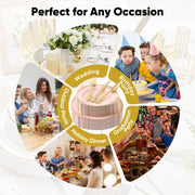 Hawsaiy 350PCS Gold Disposable Dinnerware Set for 50 Guests, Lace Design Plastic Plate Sets, Gold Silverware, Cups & Napkins – Party Supplies for Weddings, Birthdays, Holidays