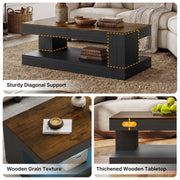 Hawsaiy Farmhouse Coffee Table with Storage Shelf & LED Light, 47