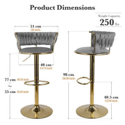 Hawsaiy Modern Velvet Bar Stool Set of 2/4 with Woven Back and Footrest for Kitchen, Bar, and Dining Spaces
