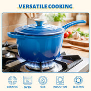 Hawsaiy 2 QT Cast Iron Sauce Pan with Lid, Enameled Cast Iron Saucepan with Solid Stainless Steel Knob, Even Heating & Self-Basting, Oven Safe up to 500℉, Compatible with All Stovetops