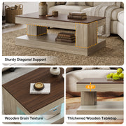 Hawsaiy Farmhouse Coffee Table with Storage Shelf & LED Light, 47