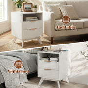 Hawsaiy Nightstand Set of 1/2 with Charging Station, Bedside Table with Drawer & Shelf, Mid Century Modern End Table for Bedroom, Wood Side Table with USB Ports & Outlet