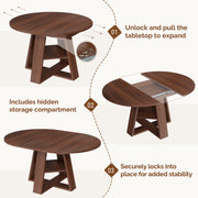 Hawsaiy 43.3-59 in Extendable Oval Dining Table for 4-6, Space-Saving Round Kitchen Table with Hidden Leaf Storage & Bottom Shelf for Small Space
