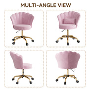 Hawsaiy Shell Back Home Office Chair with Lumbar Pillow, Modern Upholstered Desk Chair with Gold Metal Base, Swivel Adjustable Computer Chair for Home Office