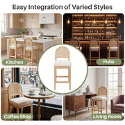 Hawsaiy Farmhouse Rattan Counter Height Bar Stools Set of 2/3/4/6, Chenille Upholstered Kitchen Island Chairs with Solid Wood Frame