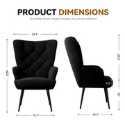 Hawsaiy Mid-Century Modern Velvet Tufted Wingback Accent Chair Set of 1/2 with Metal Legs for Living Room and Bedroom