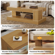 Hawsaiy Farmhouse Coffee Table with Storage Shelf & LED Light, 47