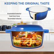 Hawsaiy 2-in-1 Cast Iron Dutch Oven Pot, Enameled Pots with Lid for Bread Baking, Cooking, Stewing, Heavy-Duty & Nonstick, Oven Safe up to 500°F, Dual Handles, Works on All Stovetops