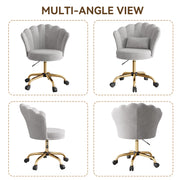 Hawsaiy Shell Back Home Office Chair with Lumbar Pillow, Modern Upholstered Desk Chair with Gold Metal Base, Swivel Adjustable Computer Chair for Home Office