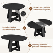 Hawsaiy 43.3-59 in Extendable Oval Dining Table for 4-6, Space-Saving Round Kitchen Table with Hidden Leaf Storage & Bottom Shelf for Small Space