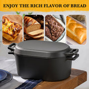 Hawsaiy 4.5QT Oval Cast Iron Dutch Oven with Skillet Lid, Plant Oil Coating, Nonstick Bread Baking Pot with Silicone & Cotton Oven Mitts, 2-in-1 Casserole for Baking, Stewing & Frying
