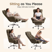Hawsaiy Cross Legged Office Chair with Flip Armrests，Big and Tall Executive Office Chair, 135° Reclining Criss Cross Chair with Footrest & Lumbar Pillow
