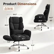 Hawsaiy Big and Tall Office Chair, Flip Armrests with Side Pockets, Comfy Criss Cross Office Chair with Extra-Wide Plush Seat, 150° Reclining Executive Office Chair, Chenille Upholstery