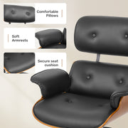 Hawsaiy Genuine Leather Office Chair with Solid Wood, Eames Style Swivel Ergonomic Desk Chair with Silent Wheels，Black