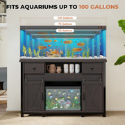 Hawsaiy  Fish Tank Stand with Power Outlet, Fits Up to 100 Gallon Aquarium, 800 lbs Capacity, Sliding Barn Doors, Adjustable Shelves, Storage for Fish Supplies, ETL Certified, Brown