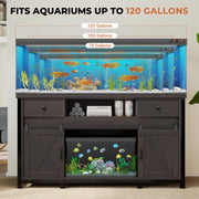 Hawsaiy  Fish Tank Stand with Power Outlet, Fits Up to 100 Gallon Aquarium, 800 lbs Capacity, Sliding Barn Doors, Adjustable Shelves, Storage for Fish Supplies, ETL Certified, Brown