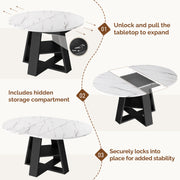 Hawsaiy 43.3-59 in Extendable Oval Dining Table for 4-6, Space-Saving Round Kitchen Table with Hidden Leaf Storage & Bottom Shelf for Small Space