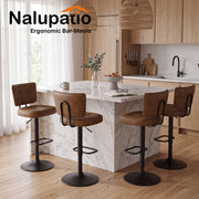 Hawsaiy Vintage Bar Stools Set of 2, Adjustable Swivel Counter Height Barstools, Tufted Faux Leather Kitchen Island Chairs with Footrest