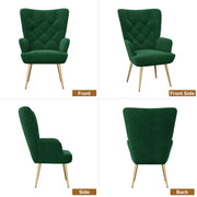 Nalupatio Mid Century Modern Velvet Accent Chair, Tufted Button Wingback Chair, Upholstered Armchair with Metal Legs, High Back Side Chair for Living Room Bedroom, Grey