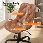 Hawsaiy Armless Office Chair with Rubber Wheels, PU Leather Desk Chair, Mid Back Adjustable Swivel Computer Chair, Small Space Vanity Task Chair