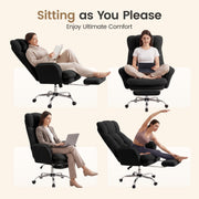 Hawsaiy Cross Legged Office Chair with Flip Armrests，Big and Tall Executive Office Chair, 135° Reclining Criss Cross Chair with Footrest & Lumbar Pillow
