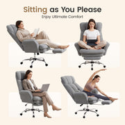 Hawsaiy Cross Legged Office Chair with Flip Armrests，Big and Tall Executive Office Chair, 135° Reclining Criss Cross Chair with Footrest & Lumbar Pillow
