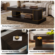 Hawsaiy Farmhouse Coffee Table with Storage Shelf & LED Light, 47
