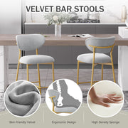 Hwawsaiy Counter Height Bar Stools Set of 2, Velvet Ergonomic Modern Counter Stool with Back, 25.9 inch Seat Height Comfy Bar Chairs with Powder Sprayed Golden Metal Legs, Grey