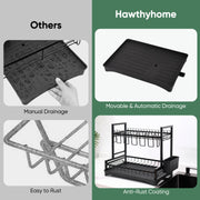 Hawsaiy 2-Tier Dish Rack with Utensil Holder & Drainboard - Rustproof Kitchen Dish Drying Rack, Space Saving Design for Countertop