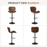 Nalupatio Swivel Bar Stools Set of 2,PU Leather Upholstered Barstools with Back & Footrest, Seat Adjustable Height 22.2-31IN Counter Height Bar Chairs for Bar Kitchen Island,Whiskey Brown